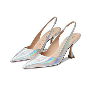 Stuart Weitzman Womens Xcurve 85 Slingback Heels US 6.5 Silver Sling Back NWOB